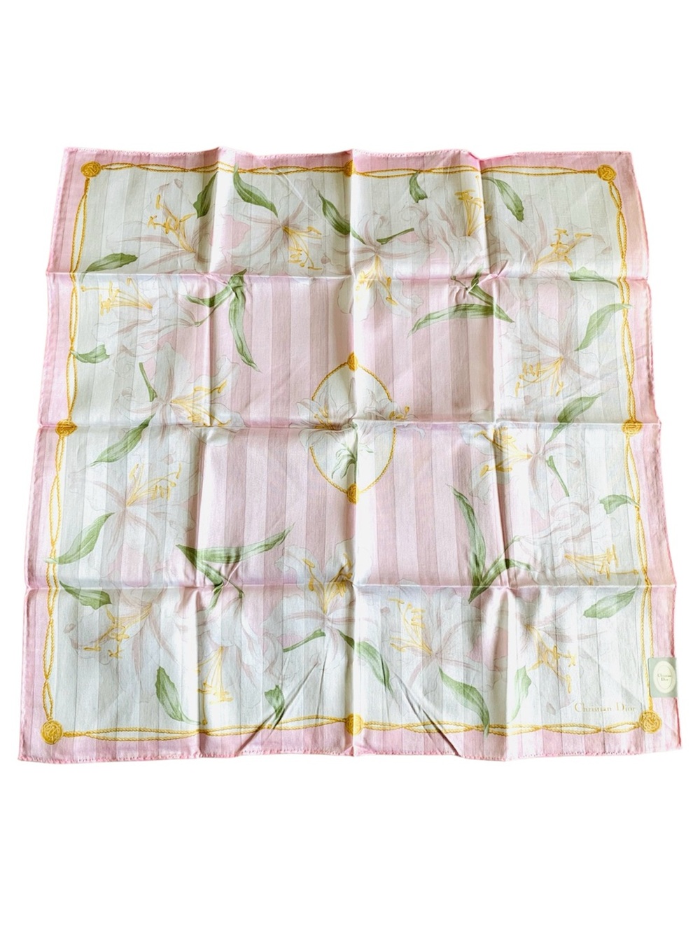 Christian Dior Vintage Floral Handkerchief Pink Lily 19” New w/ Tag Made Japan